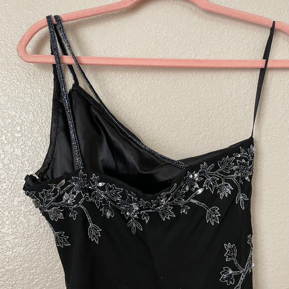 Vintage Scala Dress Womens Medium Black Asymmetric Beaded Sheer Silk Whimsigoth - Picture 8 of 13